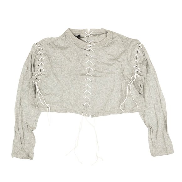 UNRAVEL PROJECT Grey Lace Cropped Long Sleeve T-Shirt Size XS $615 - Picture 1 of 4